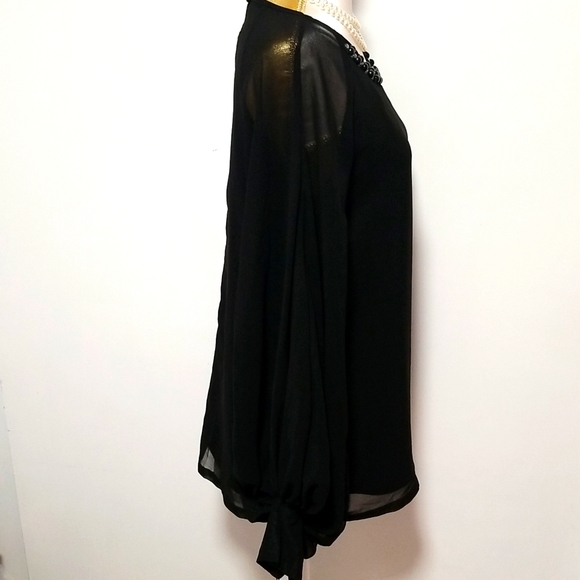 Black Shift Dress with Beads & Embellishments Sheer Long Sleeves - Picture 6 of 16